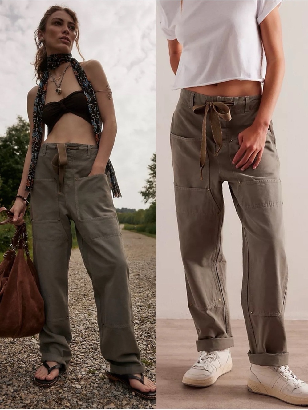 We The Free Hayden Pull-On Pants CarpenterUtility Drawstring Cargo Pants olive